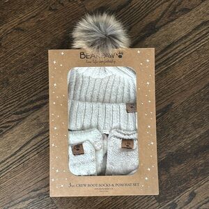 Bear Paw 3 piece boot socks and Pom hat set